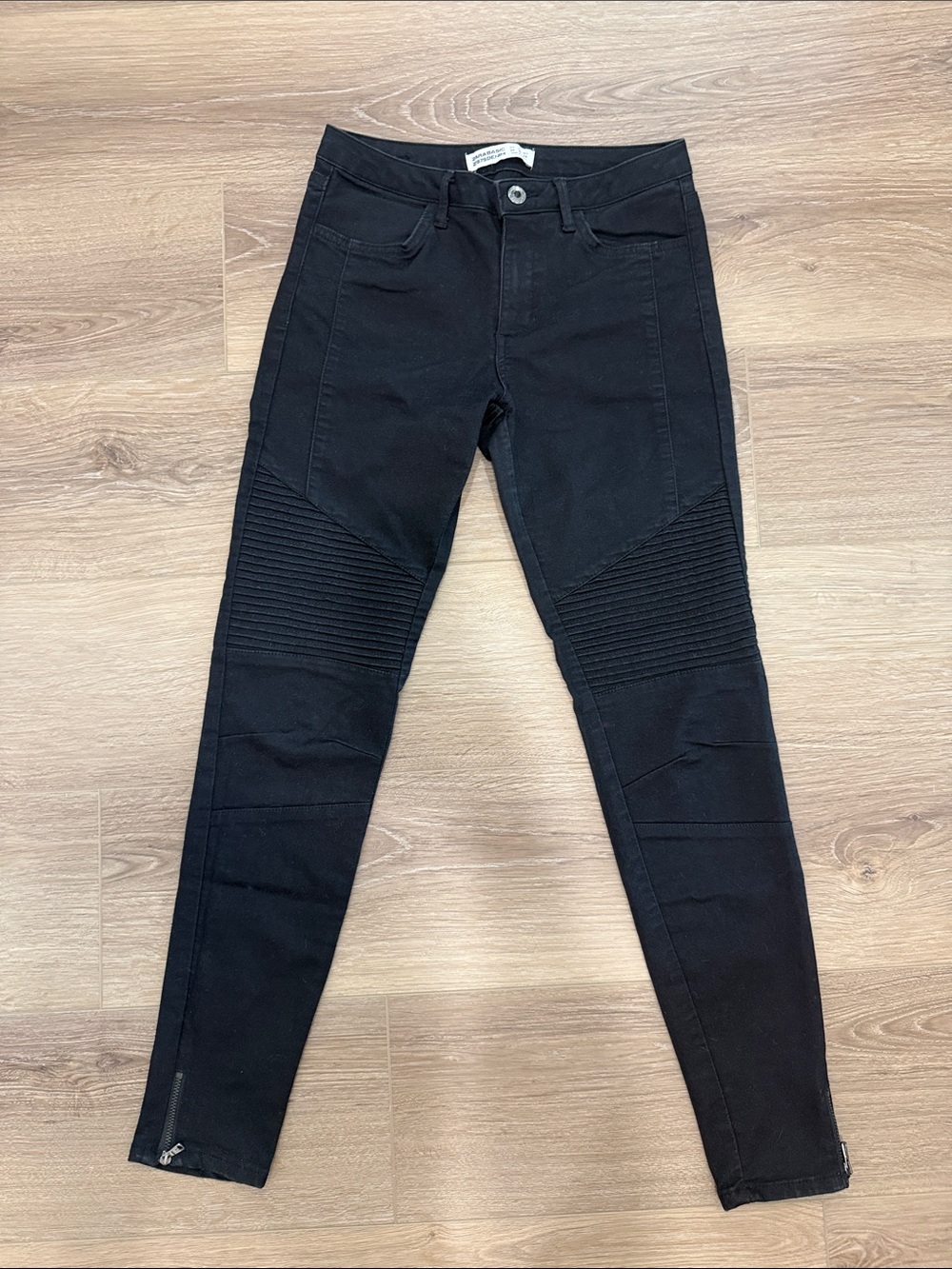 Zara Black Moto Ribbed Knee Skinny Jeans